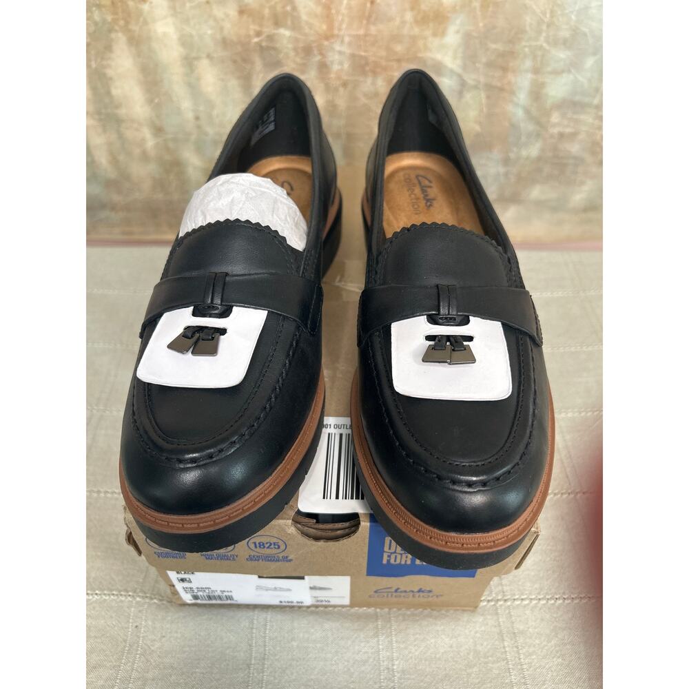 Clarks Westlynn Bella Women's Black Leather Chunky Lug Sole Loafer Size 8.5 M - Picture 6 of 14